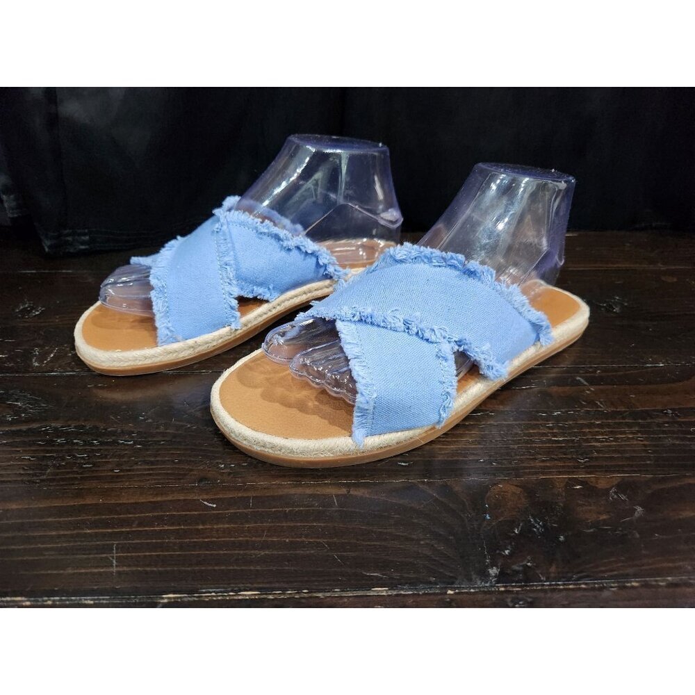 Caslon Light Blue Frayed Crossband Slide Sandals